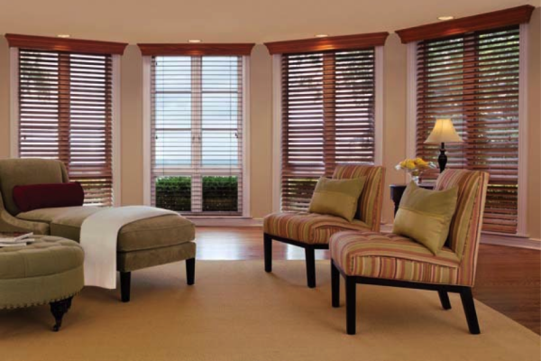 Wood cornices over wood blinds