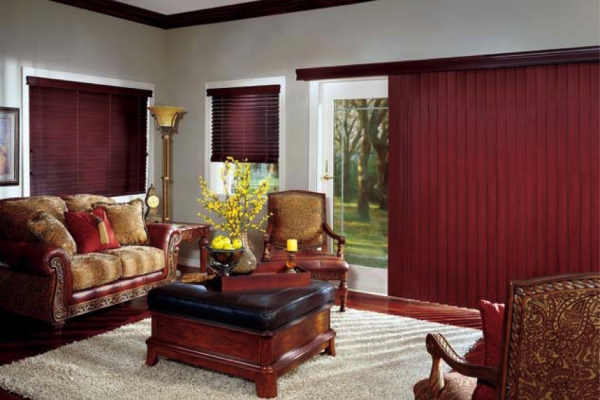 Wood valance, verticals and blinds