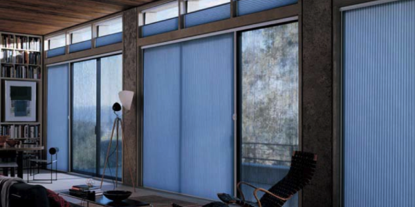 Duette honeycomb shades traversed with Vertiglide
